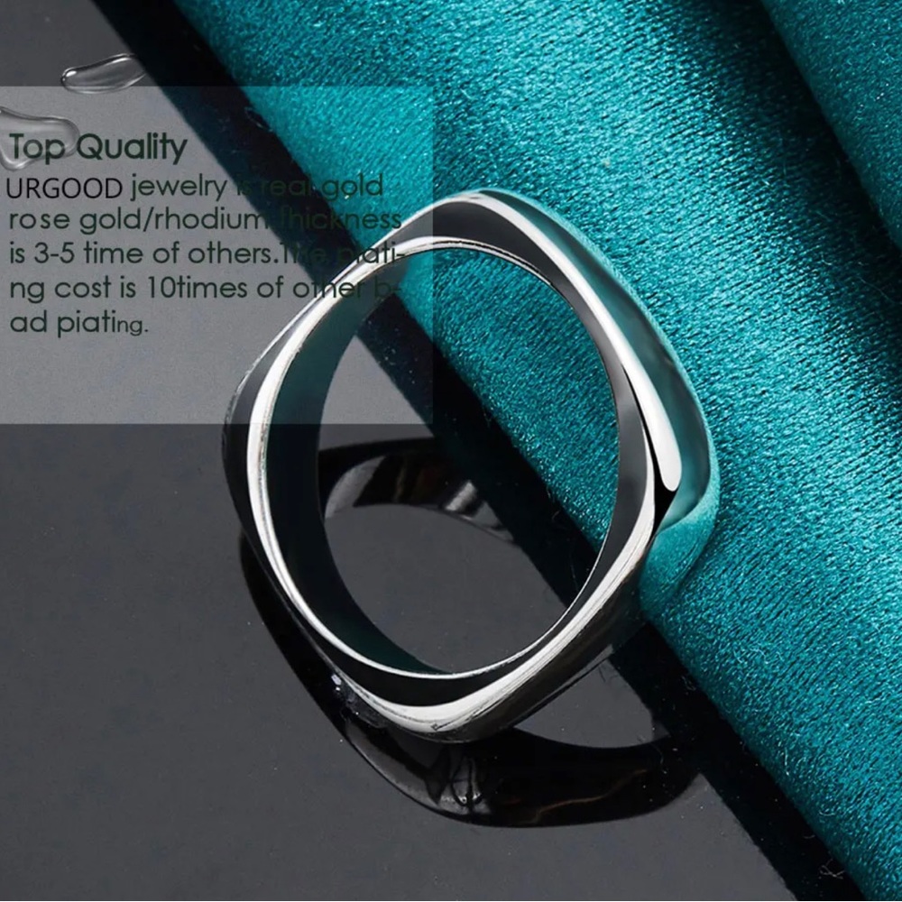 925 Sterling Silver Smooth Square Ring For Women Man Party Engagement Wedding. - Picture 7 of 8
